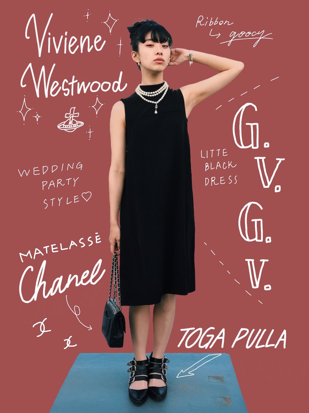 ブラック系のワンピース、ブラック系のその他シューズ、ブラック系のショルダーバッグを着用したレディースの春コーディネートの1枚目の写真