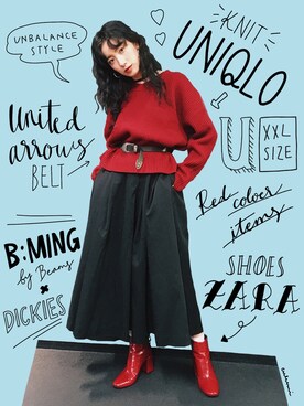 「UNITED ARROWS（ユナイテッドアローズ）のUWMM ウエスタンベルト ◆（ベルト）」を使った、中田クルミさん（レディース・168cm）の秋コーディネート