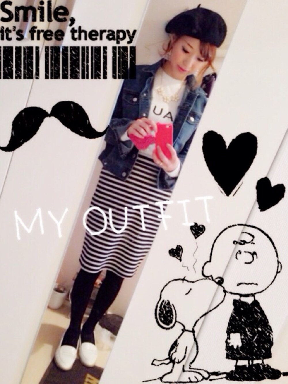 「ボーダー」｜「UNIQLOのアイテム（デニムジャケット、ブルー系）」を使った、himeoさん（レディース・159cm）の秋コーディネートの1枚目の写真