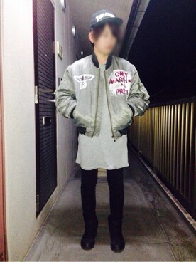 「THRASHER（スラッシャー）のアイテム（キャップ、ブラック系）」を使った、mozukuさん（メンズ・165cm）の春コーディネート