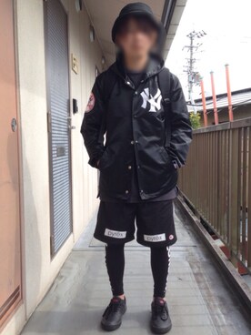 「Supreme （シュプリーム）のsupreme コーチジャケット（ナイロンジャケット、ブラック系）」を使った、mozukuさん（メンズ・165cm）の春コーディネート