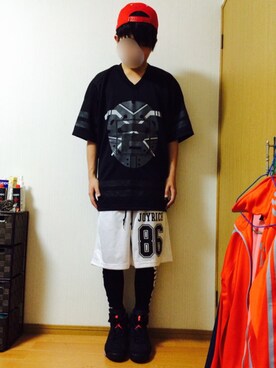 「AIR JORDAN（エアジョーダン）のアイテム（スニーカー、ブラック系）」を使った、mozukuさん（メンズ・165cm）の夏コーディネート
