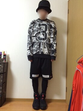 「AIR JORDAN（エアジョーダン）のアイテム（スニーカー、ブラック系）」を使った、mozukuさん（メンズ・165cm）の夏コーディネート