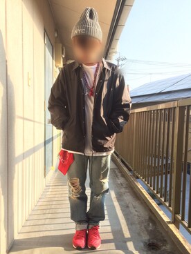 「COMME des GARCONS（コムデギャルソン）のアイテム（ナイロンジャケット、ブラック系）」を使った、mozukuさん（メンズ・165cm）の秋コーディネート