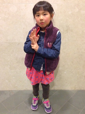「UNIQLO（ユニクロ）のアイテム（その他）」を使った、おとうちゃんとむすめさん（キッズ・110cm）の春コーディネート