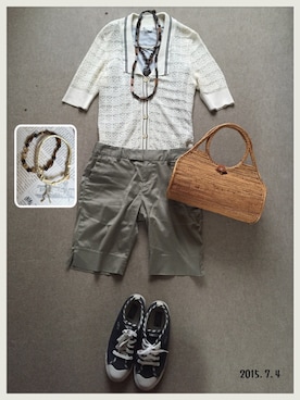 「透かし編みニット」｜hamaさん（レディース・156cm）の夏コーディネート