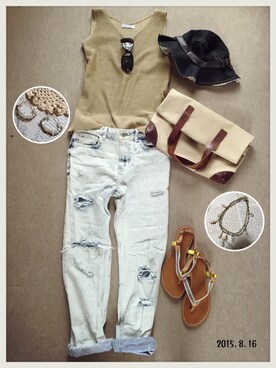 「Handmade（ハンドメイド）のアイテム（アンクレット）」を使った、hamaさん（レディース・156cm）の夏コーディネート