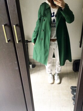 トレンチコートを使った 緑x白 のレディース人気ファッションコーディネート Wear