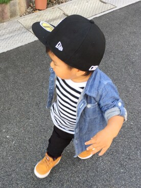 「DC SHOES（ディーシーシューズ）のアイテム（ブラウン系）」を使った、issaさん（キッズ・80cm）の秋コーディネート