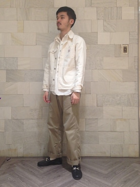「USA」｜「アイテム（カバーオール）」を使った、冨田誠士さん（メンズ・168cm）の冬コーディネート