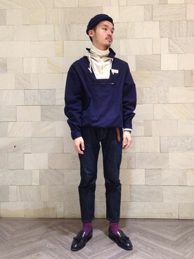 「ネイビーコーデ」｜「アイテム（その他アウター）」を使った、冨田誠士さん（メンズ・168cm）の冬コーディネート