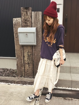 「茨城スナップ」｜「アイテム（帽子）」を使った、清水夏姫さん（レディース・160cm）の春コーディネート