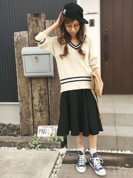 「茨城スナップ」｜「アイテム（帽子）」を使った、清水夏姫さん（レディース・160cm）の春コーディネート