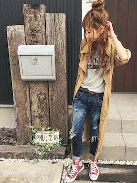 「茨城スナップ」｜「アイテム（ジャケット/アウター）」を使った、清水夏姫さん（レディース・160cm）の春コーディネート