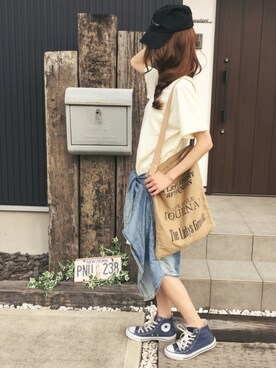清水夏姫さんの「リメイクデニムシャツ」を使ったコーディネート