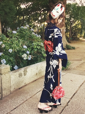 「VINTAGE（ヴィンテージ）のアイテム（和装小物）」を使った、清水夏姫さん（レディース・160cm）の夏コーディネート