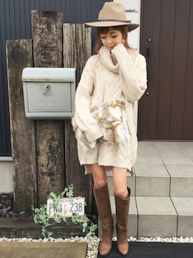 「Ungrid（アングリッド）の【Casual】ﾀｰﾄﾙｹｰﾌﾞﾙﾙｰｽﾞﾆｯﾄ（ニット/セーター）」を使った、清水夏姫さん（レディース・160cm）の秋コーディネート