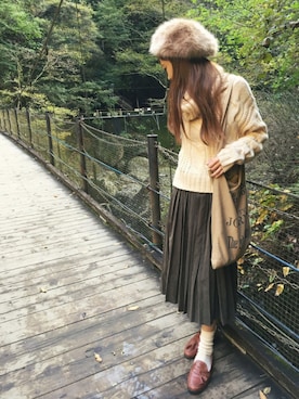 「TODAYFUL（トゥデイフル）のVintageトートバッグ（トートバッグ）」を使った、清水夏姫さん（レディース・160cm）の秋コーディネート