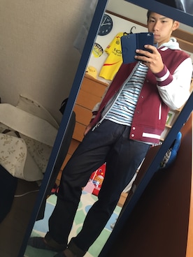 「tk.TAKEO KIKUCHI（ティーケータケオキクチ）のアイテム（スタジャン）」を使った、あさん（メンズ・172cm）の秋コーディネート