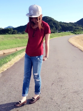 「archives（アルシーヴ）のアイテム（その他シューズ）」を使った、にゃーさん（レディース・163cm）の夏コーディネート