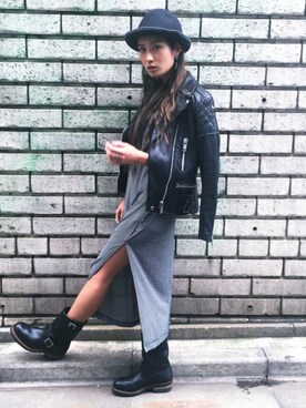 「ライタースジャケット」｜「アイテム（ワンピース/ドレス）」を使った、mihoさん（レディース・158cm）の秋コーディネート