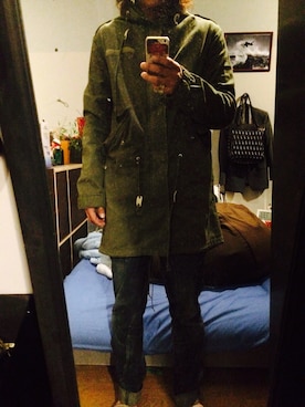 「N.HOOLYWOOD（N.ハリウッド）のアイテム（ミリタリージャケット）」を使った、ryoyaさん（メンズ・177cm）の冬コーディネート