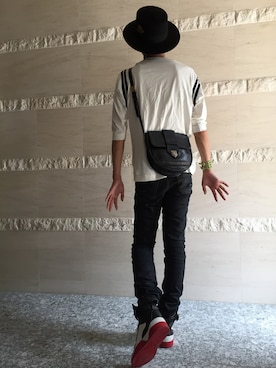 「SAINT LAURENT PARIS（サンローランパリ）のアイテム（帽子）」を使った、lalaさん（メンズ・184cm）の夏コーディネート