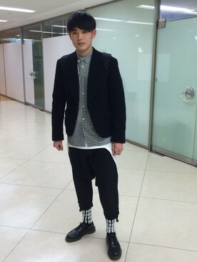 「COMME des GARCONS HOMME DEUX（コムデギャルソンオムドゥ）のアイテム（ブーツ）」を使った、Kazusaさん（メンズ・185cm）の秋コーディネート