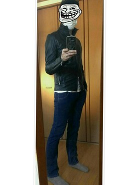 「SHELLAC（シェラック）のアイテム（ライダースジャケット）」を使った、JJ★Sigikenさん（メンズ・185cm）の春コーディネート