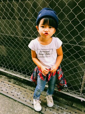 「NANO universe（ナノユニバース）のアイテム（帽子）」を使った、kiharuさん（キッズ・100cm）の秋コーディネート
