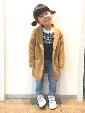 「UNIQLO（ユニクロ）のアイテム（チェスターコート）」を使った、kiharuさん（キッズ・100cm）の冬コーディネート