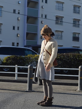 「PUAL CE CIN（ピュアルセシン）のアイテム（シャツワンピース）」を使った、accoさん（レディース・163cm）の冬コーディネート