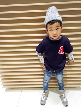 「SEVENDAYS=SUNDAY（セブンデイズサンデイ）のアイテム（帽子）」を使った、reo×noaさん（キッズ・110cm）の秋コーディネート