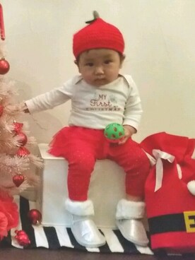 「アイテム（ブーツ、シルバー系）」を使った、mylabooさん（キッズ・80cm）の冬コーディネート