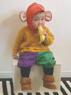 「OLD NAVY（オールドネイビー）のアイテム（ニット/セーター、その他）」を使った、mylabooさん（キッズ・90cm）の冬コーディネート