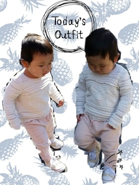 「ZARAminiのアイテム（その他パンツ、ピンク系）」を使った、mylabooさん（キッズ・90cm）の冬コーディネート