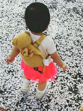 「CONVERSE（コンバース）のアイテム（スニーカー、ホワイト系）」を使った、mylabooさん（キッズ・90cm）の春コーディネート