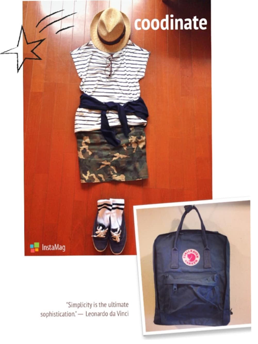 「カモフラ、UNIQLO、カモフラ　タイトスカート、ユニクロ、ラインソックス、keds、ママコーデ、カンケン」｜「UNIQLOのUNIQLOボーダーTシャツ（Tシャツ/カットソー、ホワイト系）」を使った、みぃ07さん（レディース・162cm）の夏コーディネートの1枚目の写真