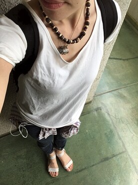 「cache cache（カシュ カシュ）のアイテム（バックパック/リュック）」を使った、千尋さん（レディース・160cm）の夏コーディネート