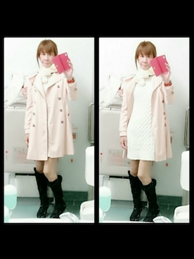 「アイテム（トレンチコート、ピンク系）」を使った、LadiesLike　優稀。®さん（メンズ・171cm）の冬コーディネート
