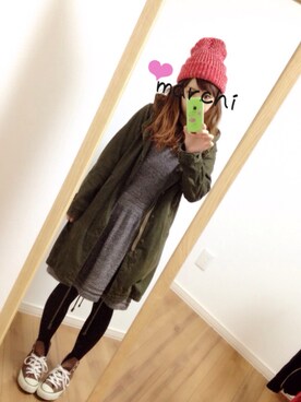 「ワンピース×スニーカー」｜「アイテム（モッズコート）」を使った、marchiさん（レディース・158cm）の秋コーディネート