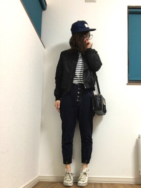 「KBF（ケイビーエフ）のアイテム（MA-1）」を使った、marchiさん（レディース・158cm）の春コーディネート