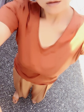 「ZARA（ザラ）のアイテム（Tシャツ/カットソー、ブラウン系）」を使った、yuuko0111さん（レディース）の夏コーディネート