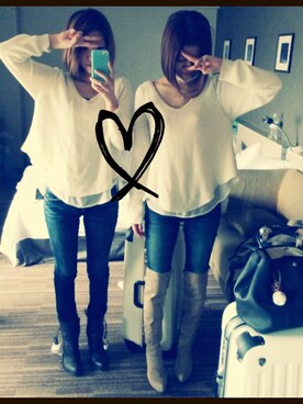 「COCO DEAL（ココディール）のアイテム（ニット/セーター、ホワイト系）」を使った、☆rie☆さん（レディース・160cm）の夏コーディネート