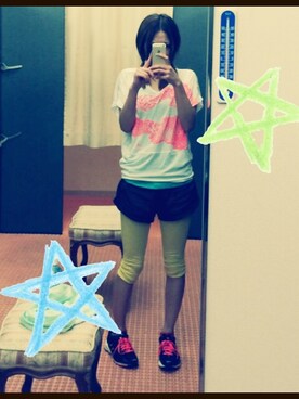 「adidas（アディダス）のアイテム（Tシャツ/カットソー、ホワイト系）」を使った、☆rie☆さん（レディース・160cm）の夏コーディネート