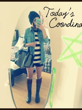 「TORY BURCH（トリーバーチ）のアイテム（レインシューズ、ブラック系）」を使った、☆rie☆さん（レディース・160cm）の秋コーディネート