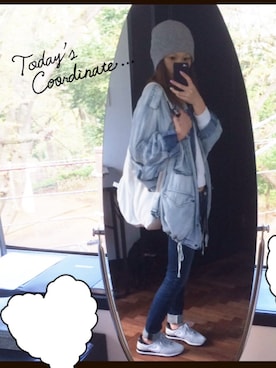 「ORNE（オルネ）のアイテム（バックパック/リュック、ホワイト系）」を使った、☆rie☆さん（レディース・160cm）の春コーディネート