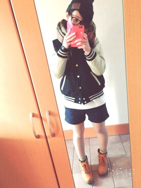 「Honeys（ハニーズ）のアイテム（スタジャン）」を使った、つうさん（レディース・156cm）の冬コーディネート