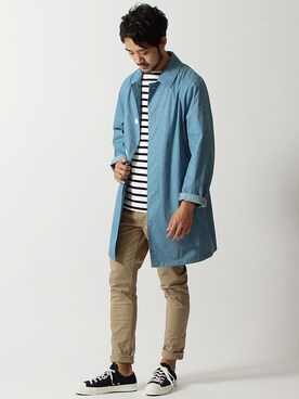 「BEAMS（ビームス）のアイテム（ステンカラーコート）」を使った、宮本雅章さん（メンズ・176cm）の冬コーディネート