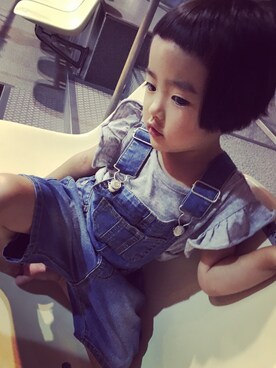 「GLOBAL WORK（グローバルワーク）のアイテム（オールインワン・サロペット）」を使った、amiucoさん（キッズ・90cm）の夏コーディネート